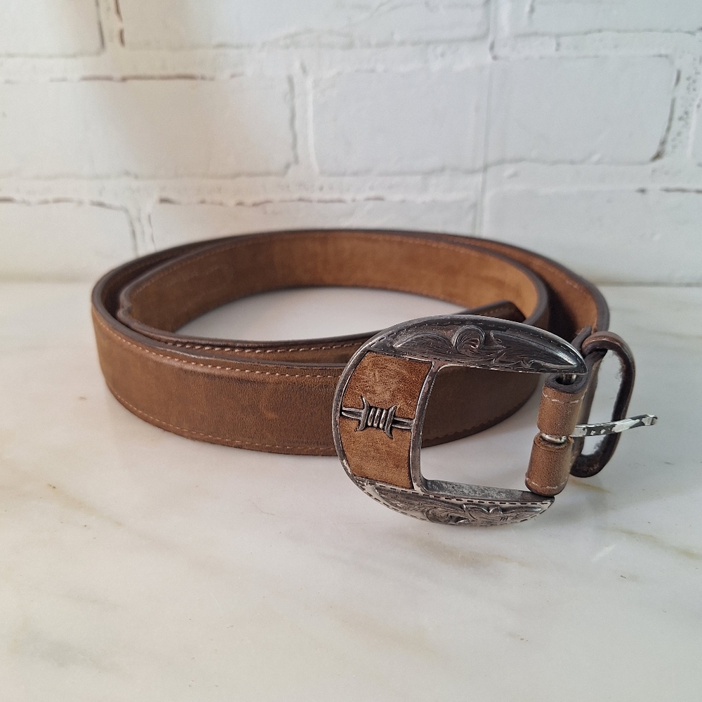 Justin Men's Aged Bark Fenced in Belt C10813 Brown Barbed Wire Size 44